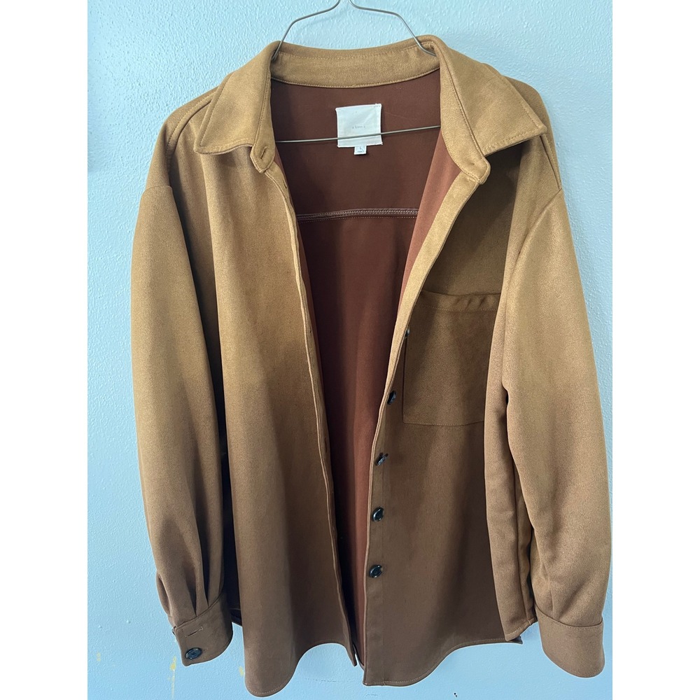 A LOVES A Shacket Faux Suede Wool Blend Women L Brown Minimalist Layering Jacket